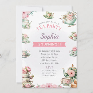 Tea Party Födelsedagsfest inbjudan Aeftermiddag Te