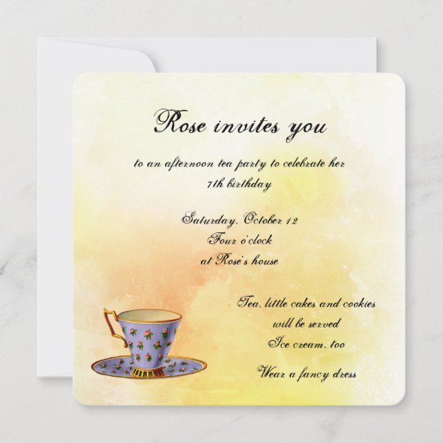 Tea Party för en liten flickfödelsedag Inbjudningar (Framsida)