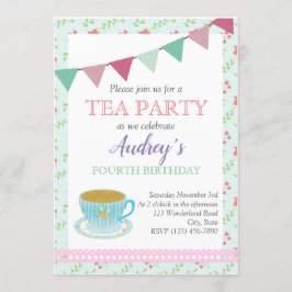 Tea Party Girls Birthday Shabby chic Aeftermiddag  Inbjudningar