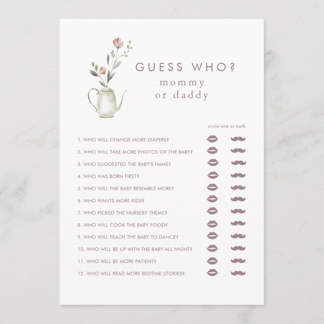 Tea Party Gissa Vem Baby Shower-spel Inbjudningar (Framsida)