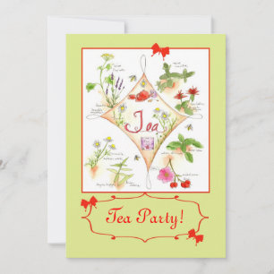 Tea Party Herbal Tea Watercolor Illustration Art Inbjudningar