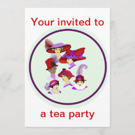 Tea Party-inbjudan, dam med röda hattar Inbjudningar