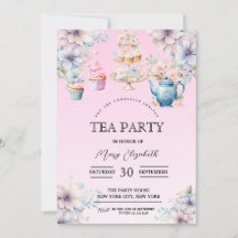 Tea Party-inbjudan, Födelsedagsfest inbjudan