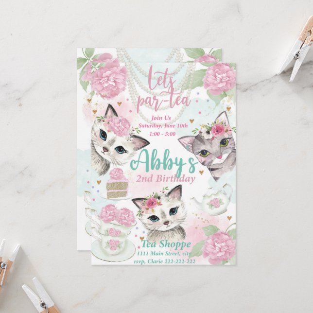 Tea Party-inbjudan, Låt oss Par-ty Inbjudan  (Fram/Back In Situ)