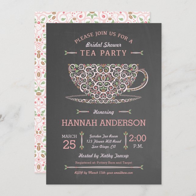 Tea Party-inbjudan till Tekopp i Möhippa tidigare Inbjudningar (Fram/baksida)