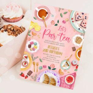 Tea Party Låt oss Par-Tea Girl Rosa Guld Birthday Inbjudningar