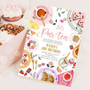 Tea Party Låt oss Par-Tea Girl Rosa Guld Birthday Inbjudningar