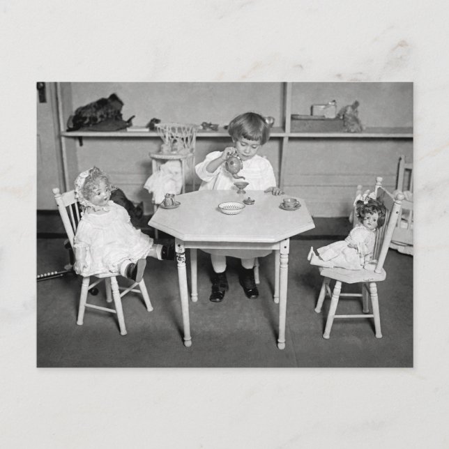 Tea Party med Dolls, 1923 Vykort (Framsida)
