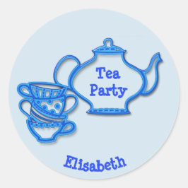 Tea Party med Kettle och Kopp Runt Klistermärke
