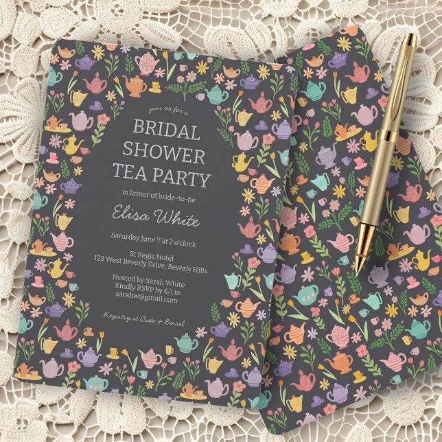 Tea Party Möhippa Cute Colorful ANPASSNINGSBAR Inbjudningar (Tea Party Bridal Shower Cute Colorful CUSTOM Invitation
teacups teapots easter floral sweet high tea)