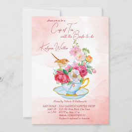 Tea party möhippa kopp med blommor rosa inbjudningar