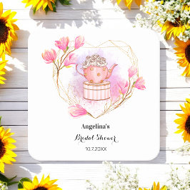 Tea Party Möhippa Rosa White Blommigt Underlägg Papper Kvadrat