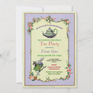 Tea Party Möhippa Wonderland Tekanna Rabbit Inbjudningar