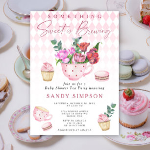 Tea Party Något Sweet håller på att andas babyskor Inbjudningar