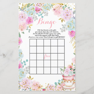Tea Party Pastel blomdusch Bingo