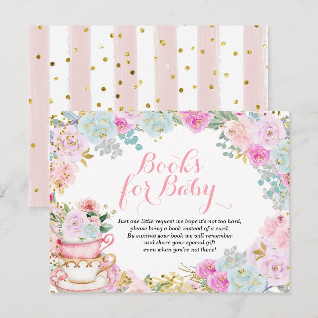 Tea Party Pastel Flowers Bokar för baby Inbjudan Vykort (Fram/baksida)