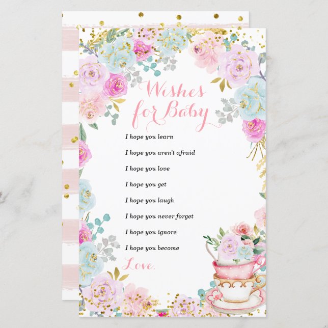 Tea Party Pastel Flowers Önskemål för Baby (Fram/baksida)