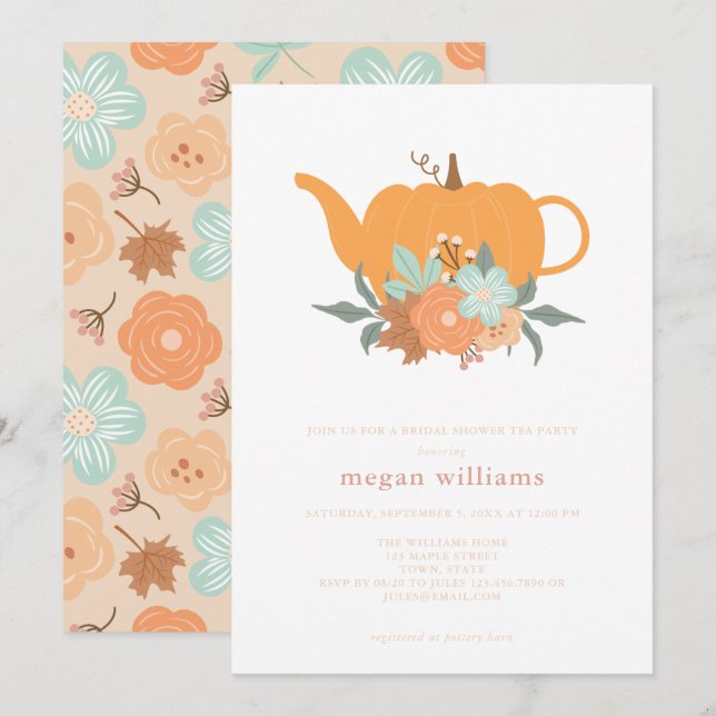 Tea Party Pumpkin Inbjudningskort för möhippan (Fram/baksida)