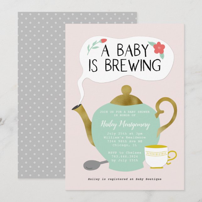 Tea Party Rosa Babyskuss Baby brinner Inbjudningar (Fram/baksida)