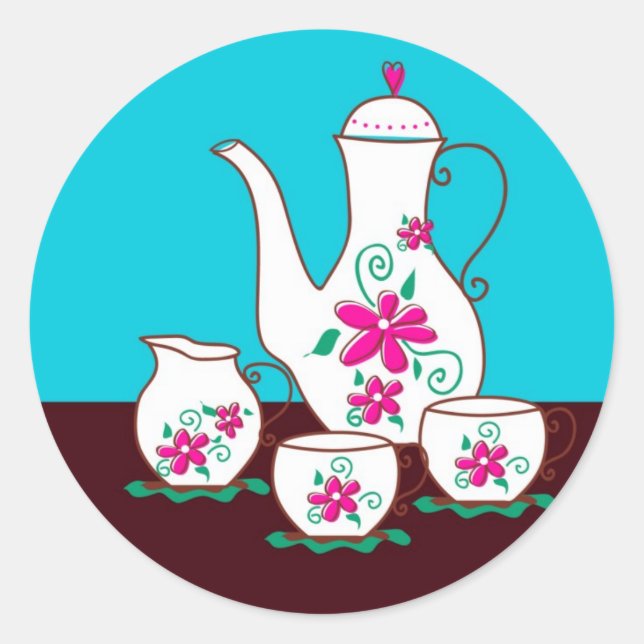Tea Party Stickers Runt Klistermärke (Framsida)