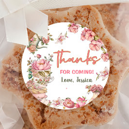 Tea Party Tea för två Rosor Blommigt Avelsfödelsed Runt Klistermärke