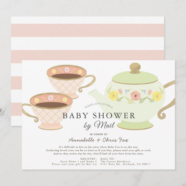 Tea Party Tea Pot & Kopp Baby Shower by Mail Inbjudningar (Fram/baksida)