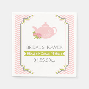 Tea party tekanna, schevrons rosa, grönt bröllop pappersservett
