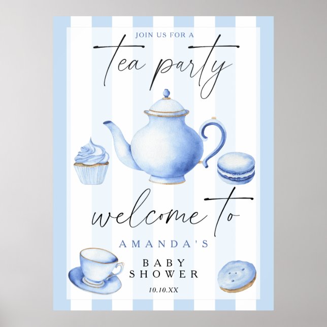 Tea Party Välkomstpojkskbabyduschen party Poster (Framsidan)