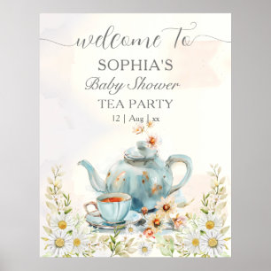 Tea Party Watercolor Tekanna Boy Shower Poster