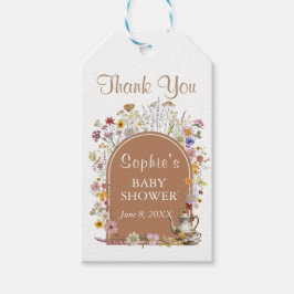 Tea Party Wildblomma Baby in Bloom Baby Shower Presentetikett