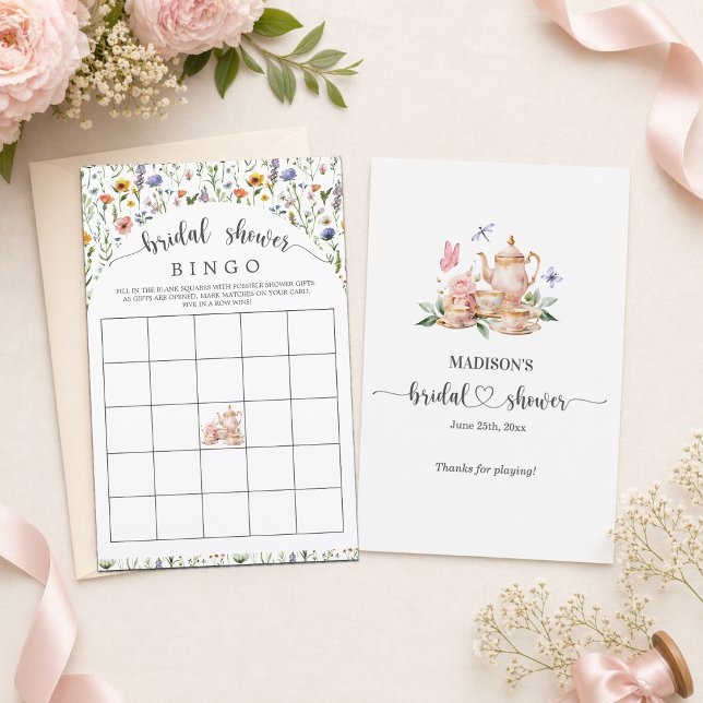 Tea Party Wildflowers Bröllopsdusch Bingo Spel (Skapare uppladdad)
