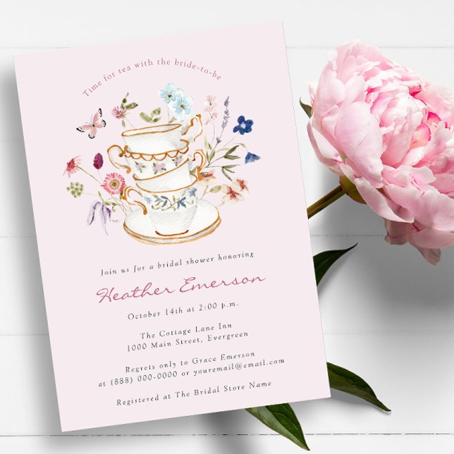 Tea Pink Bröllopsdusch Inbjudningar (Tea Pink Bridal Shower Invitation by Painted Paperie
)