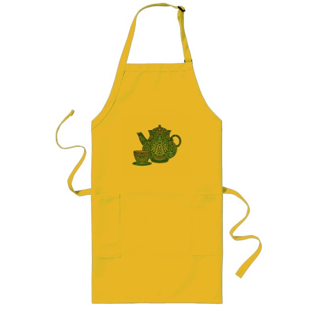 Tea Pot Apron Grönt Långt Förkläde (Framsidan)