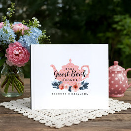 Tea Pot & Blommigt Tea Party Rosa Baby Shower Gästböcker