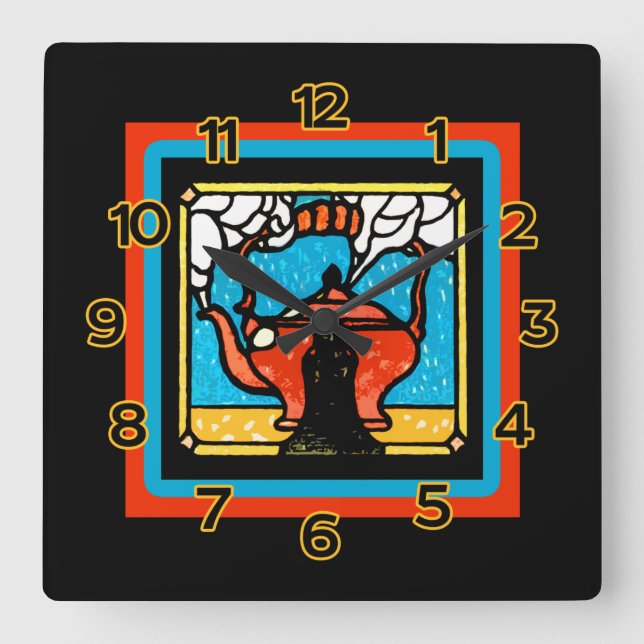 Tea Pot i ett fastnat glas Titta på en väggklocka (Framsida)