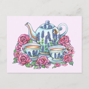 Tea Pot och Rosor Vykort