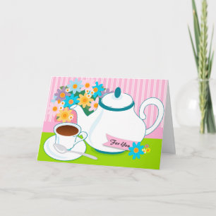 Tea Pot Tea Kopp Flowers tänker på ditt kort