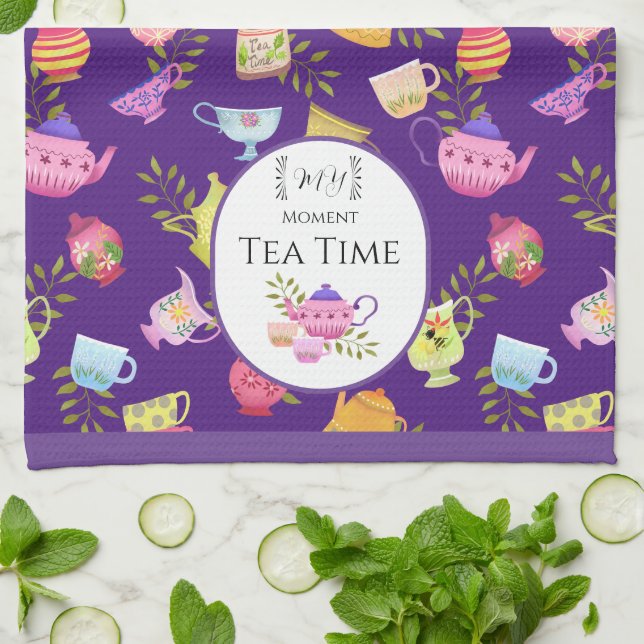 Tea Pots och Kopp Lila Kökshandduk (Vikta)