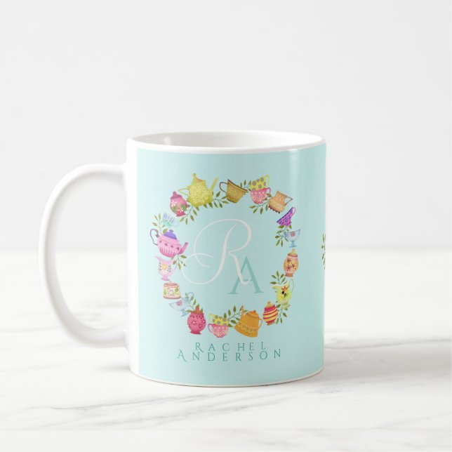 Tea Pots och Kopp Monogram Pastel Blue Mugg (Vänster)