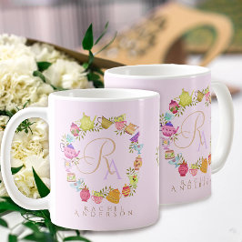 Tea Pots och Kopp Monogram Pastel Rosa Mugg