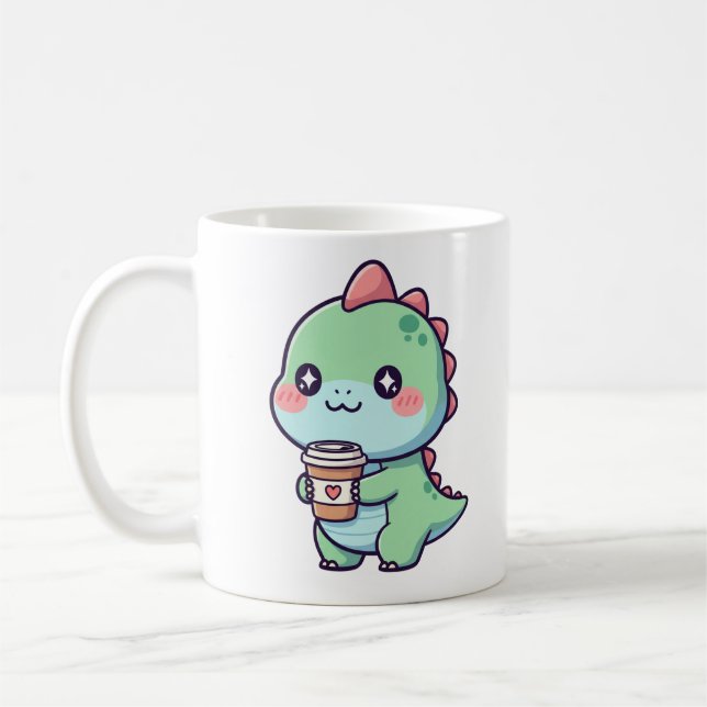 Tea-Rex - Cute Dinosaur med kaffe Kaffemugg (Vänster)