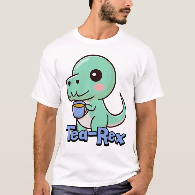 Tea-Rex! Cute Tea Drinking T-Rex Pun-Tecknad T Shirt (Framsida)