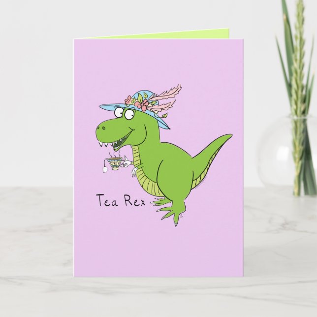 Tea Rex Dinosaur t Rex Funny Greeting Card Kort (Framsida)