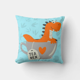 Tea Rex Dinosaur Teal Orange Kids Room Decor Kudde