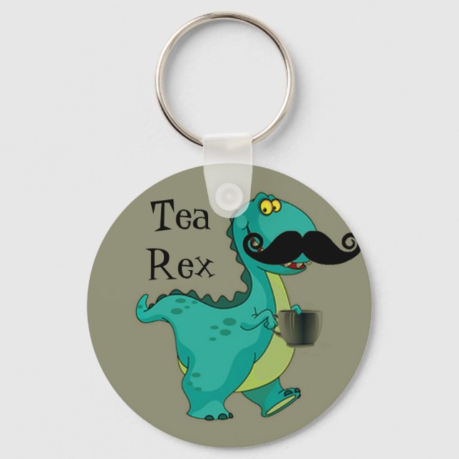 Tea- Rex Funny Dinosaur Tecknad Innuendo Nyckelring (Framsida)