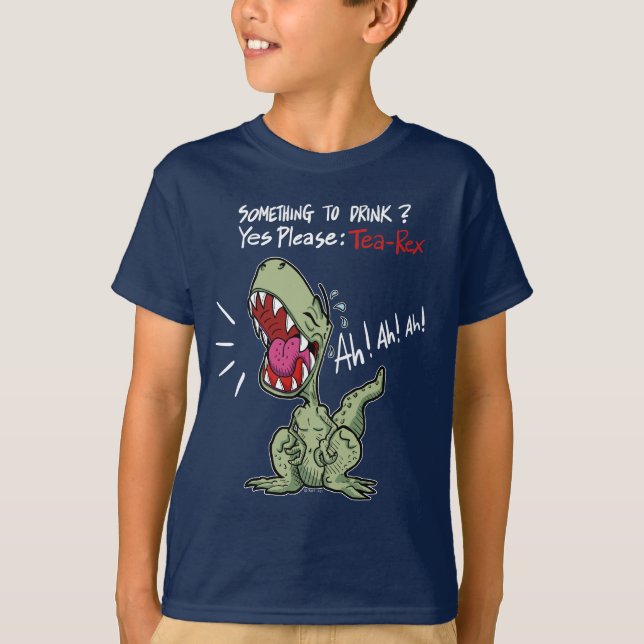 Tea-Rex Något att dricka Rolig dinosaurie T Shirt (Framsida)