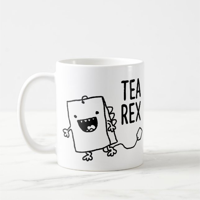 Tea Rex Tea Bag Funny Pun Tecknad Kaffemugg (Vänster)