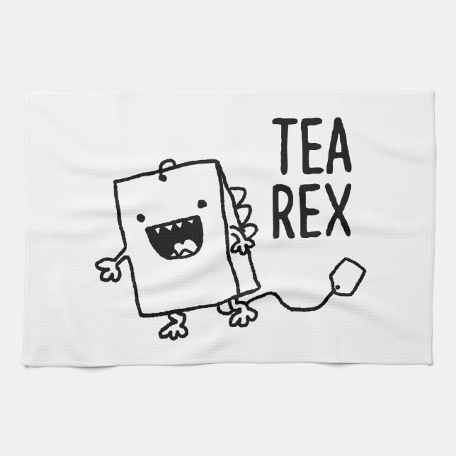 Tea Rex Tea Bag Funny Pun Tecknad Kökshandduk (Horisontell)