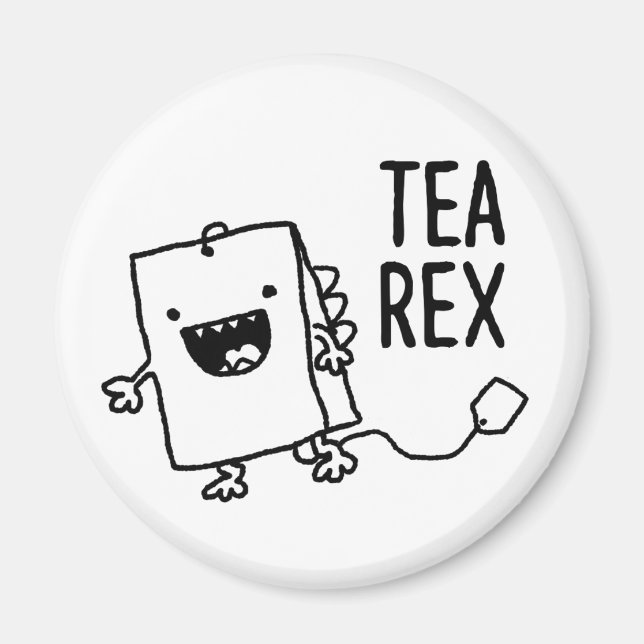 Tea Rex Tea Bag Funny Pun Tecknad Magnet (Framsidan)