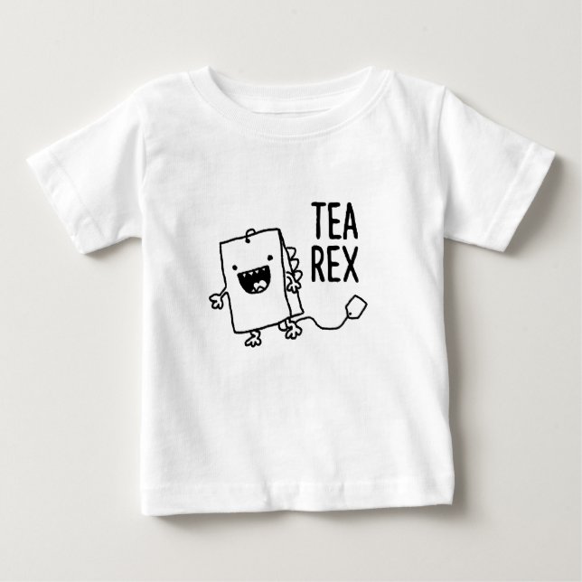 Tea Rex Tea Bag Funny Pun Tecknad Tee (Framsida)